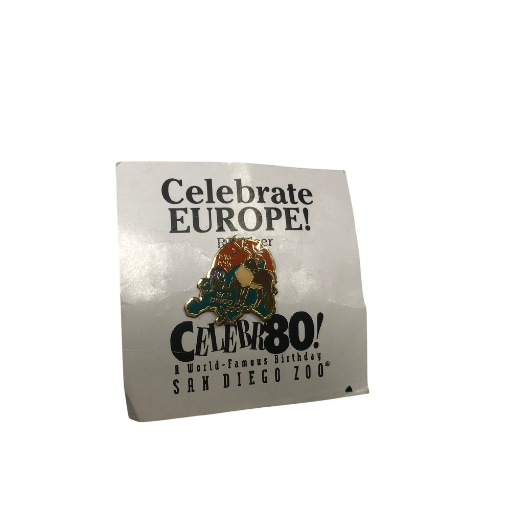 San Diego Zoo Celebrate 80 Europe Reindeer Vintage 1996 Enamel Lapel Pin